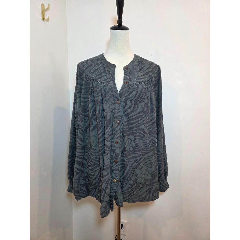 Free People Women's Sz M Can't Stop Dreaming Indigo Tunic Top Button Down